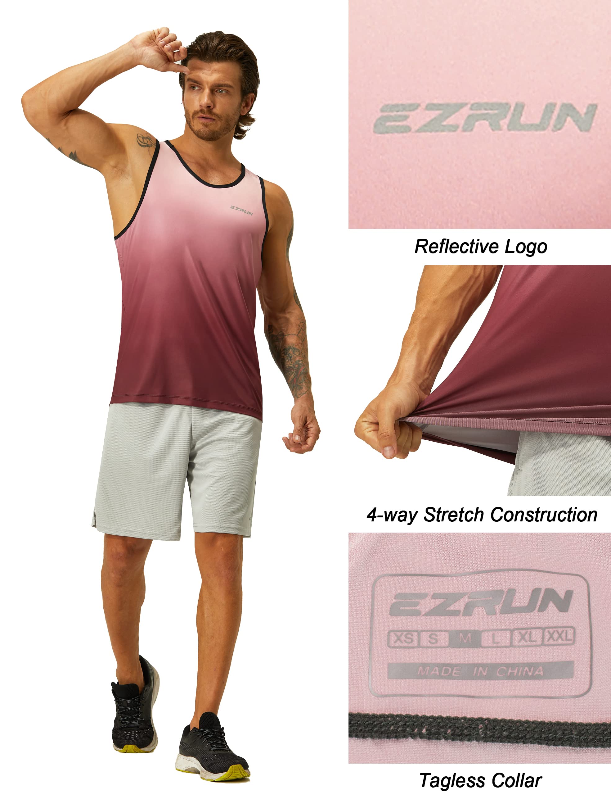 EZRUN Men's Quick Dry Workout Tank Top Swim Beach Shirts for Gym Athletic Running Muscle Sleeveless Shirts(PinkGradient,XL)