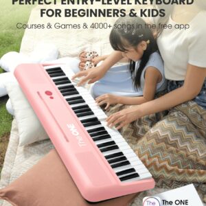 The ONE Smart Keyboard COLOR 61 Lighted Keys Piano Keyboard, Digital Piano for Beginners with 256 Tones, 64 Polyphony, Built-in LED Lights and Free Apps (Pink)