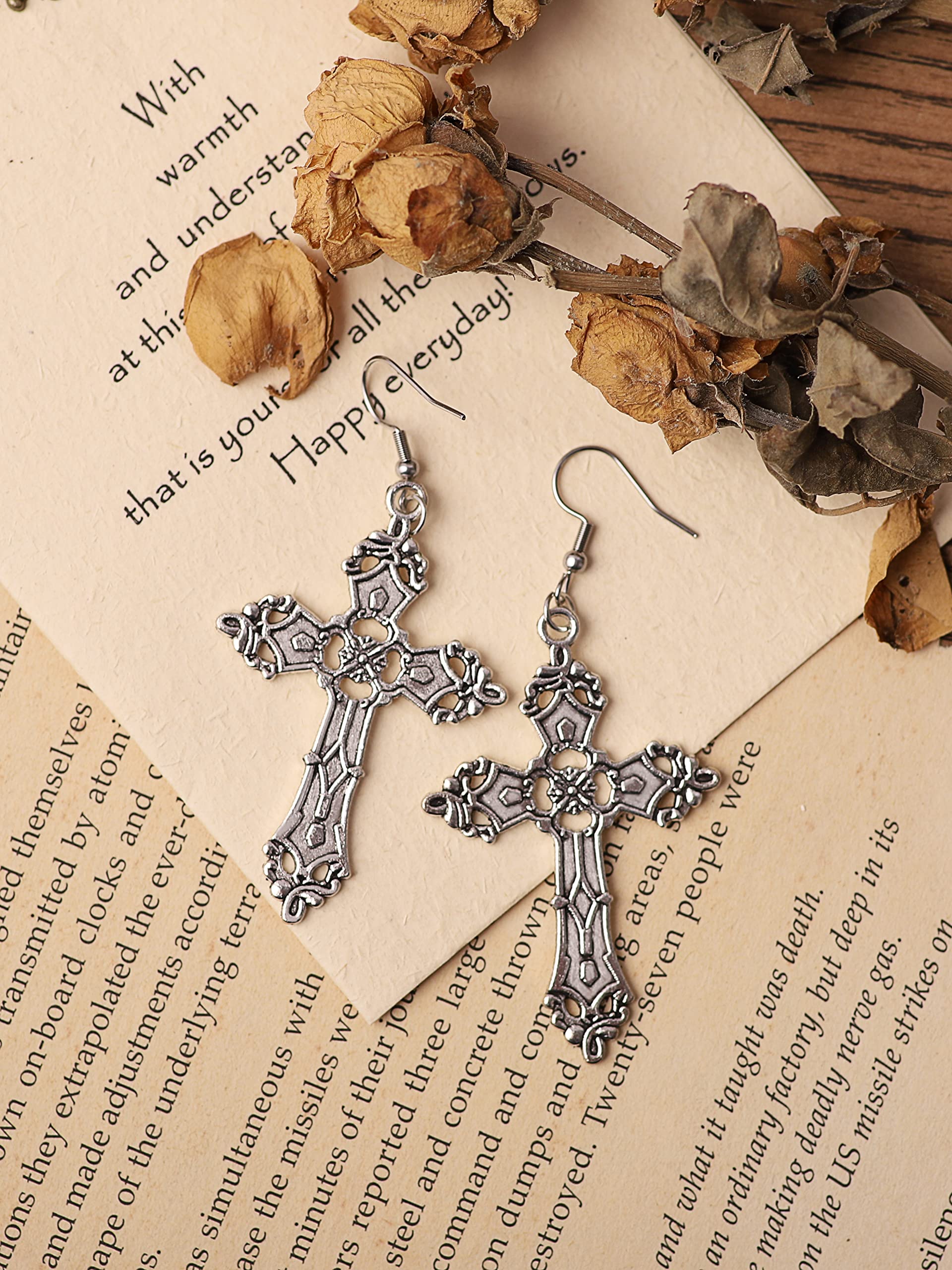 Sacina Gothic Cross Earrings, Zinc Alloy Cross Dangle Earrings, Goth Jewelry Gift for Women