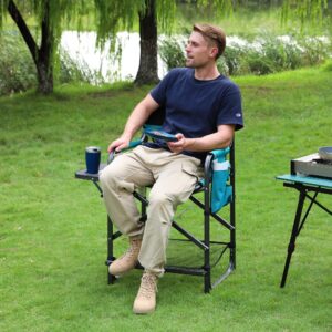 VILLEY Tall Directors Chair, Folding Camping Chairs, Makeup Artist Chair with Foot Rest, 900D Fabric for Tailgating Camp Lawn Picnic Fishing Beach, Supports 350 LBS, Blue