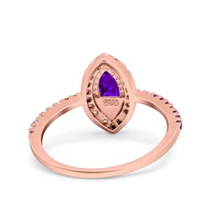 Rose Tone, Simulated Amethyst Cubic Zirconia Size-7 Marquise Art Deco Multiple Color Wedding Bridal Ring Round CZ 925 Sterling Silver