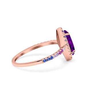 Rose Tone, Simulated Amethyst Cubic Zirconia Size-7 Marquise Art Deco Multiple Color Wedding Bridal Ring Round CZ 925 Sterling Silver