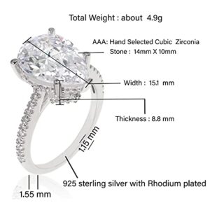 通用 Women 6 Carat Teardrop Pear Shape Cubic Zirconia Engagement Rings 925 Sterling Silver Promise Wedding Band Mothers Day Christmas Jewelry Gift for Her (Silver, 6)