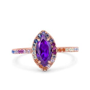 Rose Tone, Simulated Amethyst Cubic Zirconia Size-7 Marquise Art Deco Multiple Color Wedding Bridal Ring Round CZ 925 Sterling Silver