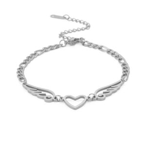 EUEAVAN Love Heart Guardian Angel Wings Charm Stainless Steel Silver Bracelets For Women Jewelry Gifts