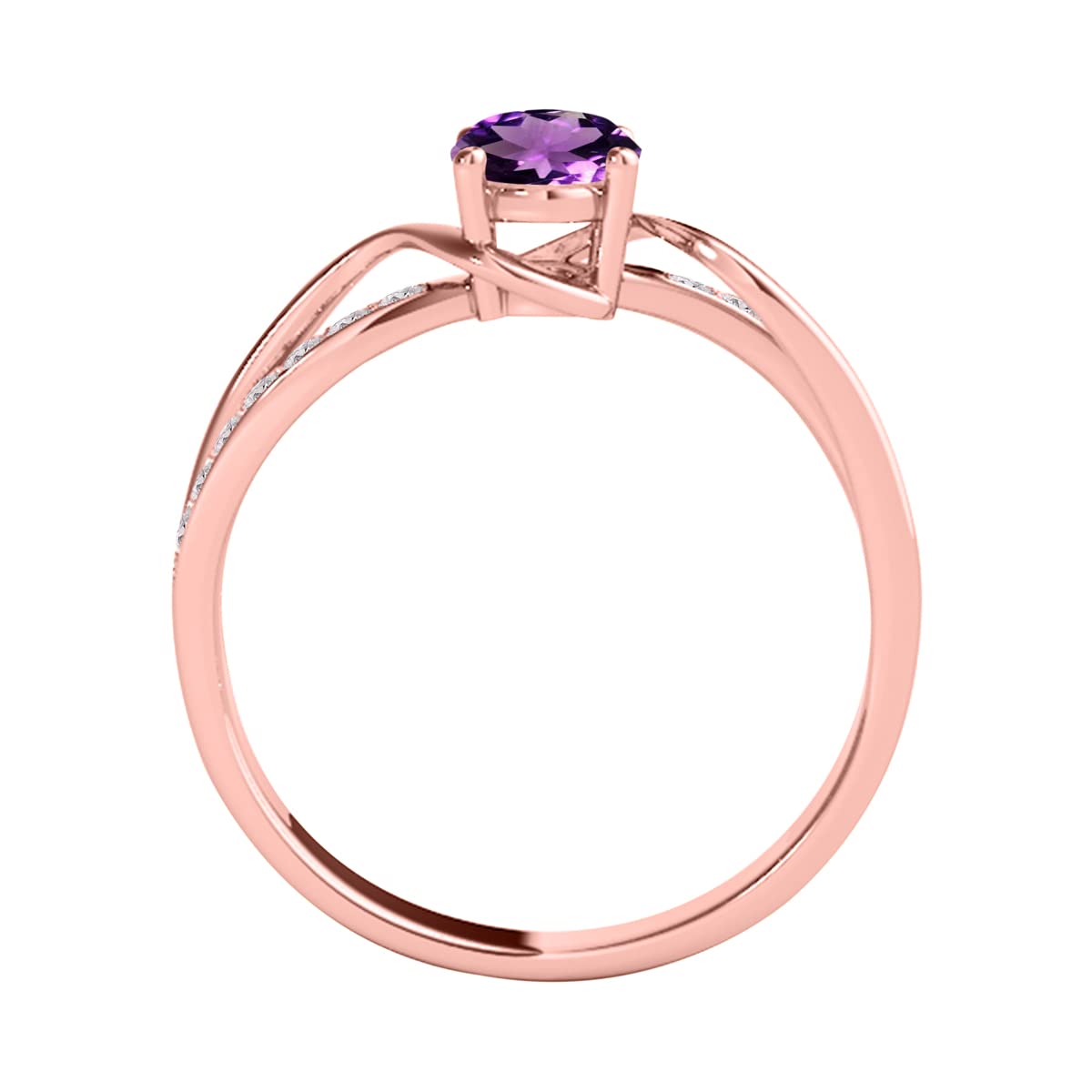 MauliJewels 1.40 Carat Oval Shape Amethyst & Diamond Ring In 14K Solid Rose Gold In Size 8