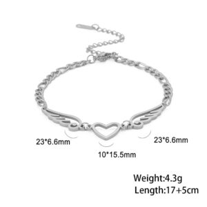 EUEAVAN Love Heart Guardian Angel Wings Charm Stainless Steel Silver Bracelets For Women Jewelry Gifts