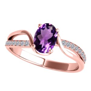 MauliJewels 1.40 Carat Oval Shape Amethyst & Diamond Ring In 14K Solid Rose Gold In Size 8