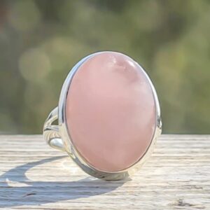 Awmnjtmgpw 925 Sterling Silver Retro Simple Pink Gem Ring Moonstone Opal Ring Ladies Precious Wedding Engagement Birthday Ring Size 6-10 (Size 9)