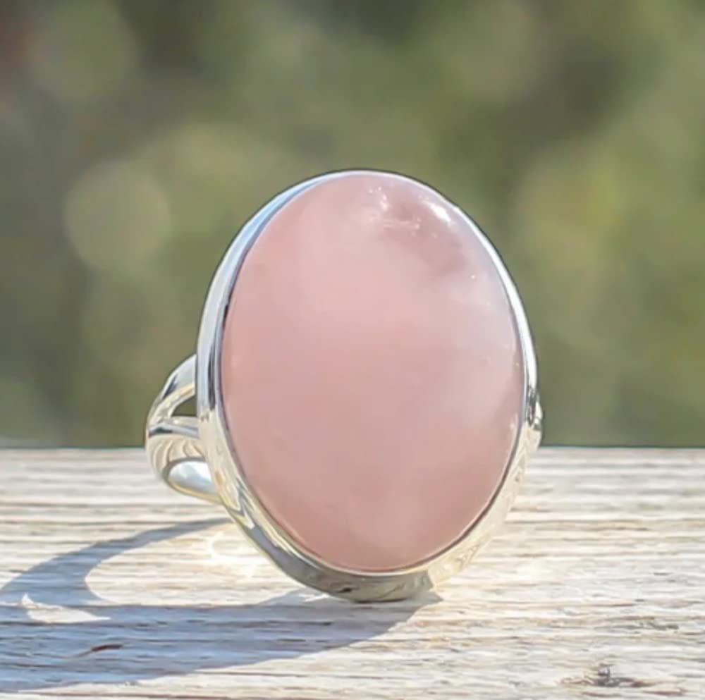 Awmnjtmgpw 925 Sterling Silver Retro Simple Pink Gem Ring Moonstone Opal Ring Ladies Precious Wedding Engagement Birthday Ring Size 6-10 (Size 9)