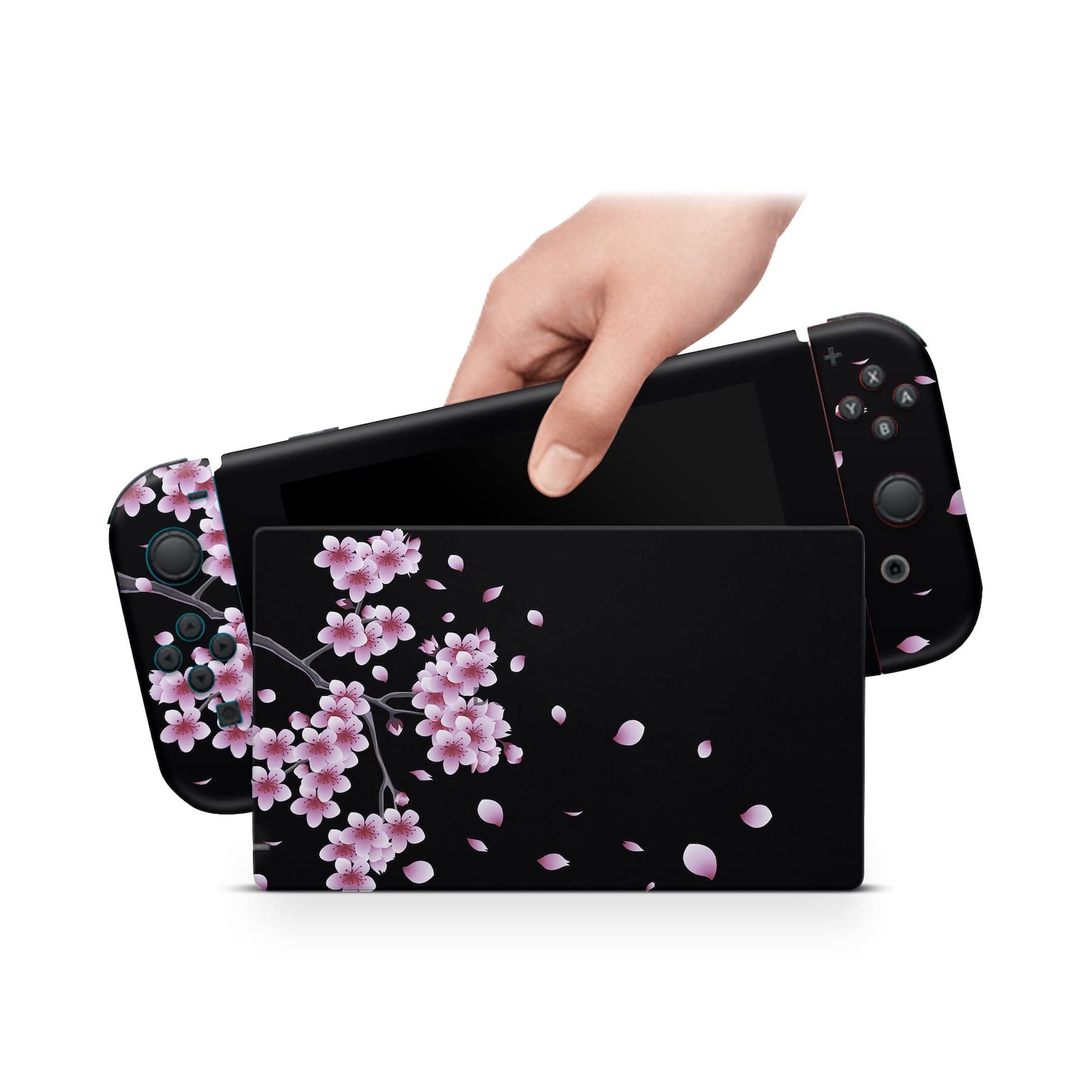 ZOOMHITSKINS OLED Switch Skin, Compatible for Switch OLED Skin Wrap, Cute Sakura Black Pink Night Cherry Blossom Japan Oriental Kawaii Anime, 3M Vinyl for Durable & Fit, Made in The USA