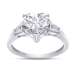 savearth diamonds 2 carat 8mm heart & tapered baguette cut lab created moissanite diamond promise engagement ring in 14k white gold over sterling silver jewelry for women (vvs1 clarity)-8