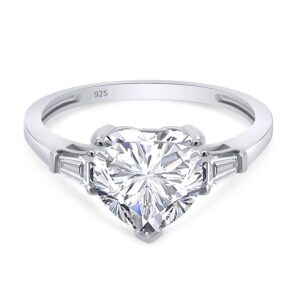 SAVEARTH DIAMONDS 2 Carat 8MM Heart & Tapered Baguette Cut Lab Created Moissanite Diamond Promise Engagement Ring In 14K White Gold Over Sterling Silver Jewelry For Women (VVS1 Clarity)-8