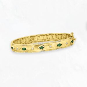 Ross-Simons 0.80 ct. t.w. Emerald and .26 ct. t.w. Diamond Bangle Bracelet in 18kt Gold Over Sterling. 7 inches