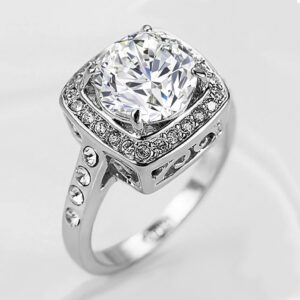 Acefeel Halo Cubic Zirconia Promise Engagement Wedding Ring For Women 18K White Gold Plated (01 Silver Clear, 6)