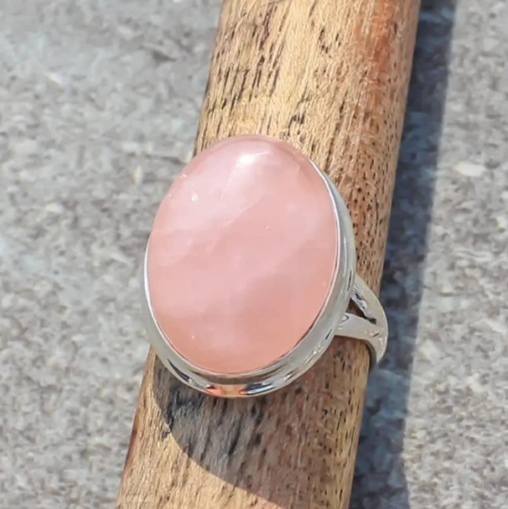 Awmnjtmgpw 925 Sterling Silver Retro Simple Pink Gem Ring Moonstone Opal Ring Ladies Precious Wedding Engagement Birthday Ring Size 6-10 (Size 9)