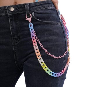 Wiwpar Colorful Acrylic Jean Chains Wallet Pocket Chains Rainbow Jean Pants Chain Keychain Body Chain for Women and Girls (Pink)