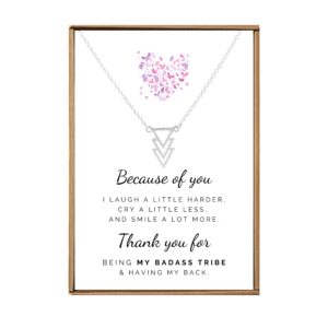 viy personal card tribe necklace, friendship necklace for women, tribe gifts, badass women presents, best friend necklaces for women, three triangle pendant for my bride tribe, badass squad necklace