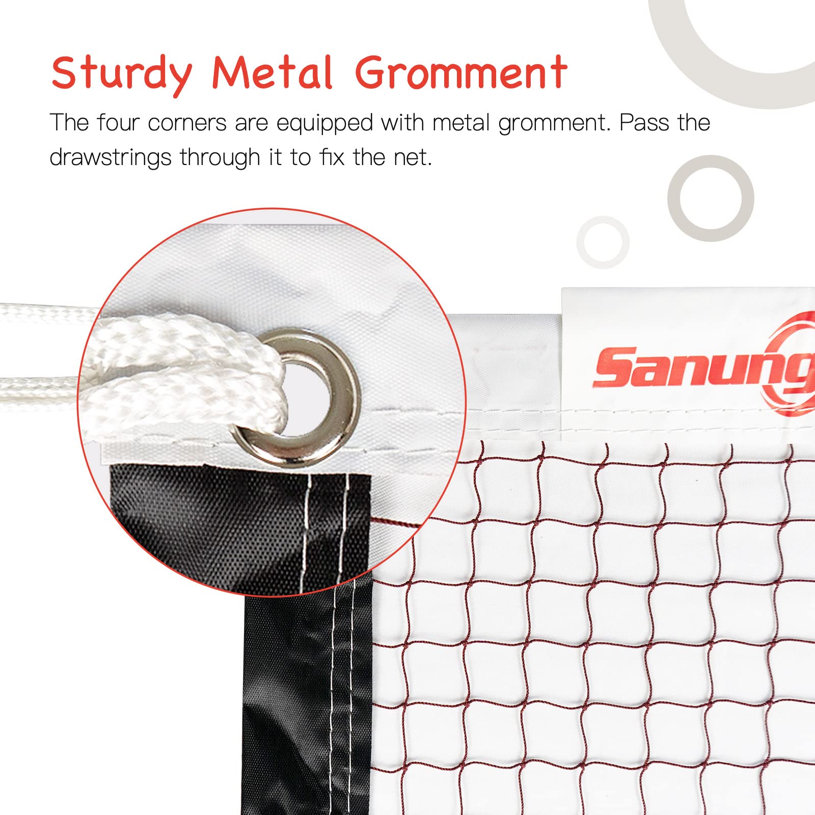 Sanung Badminton Net, Standard Size All-weather Volleyball Badminton Net Replacement for Indoor Outdoor Use, Portable Badminton Mesh Net with Storage Bag