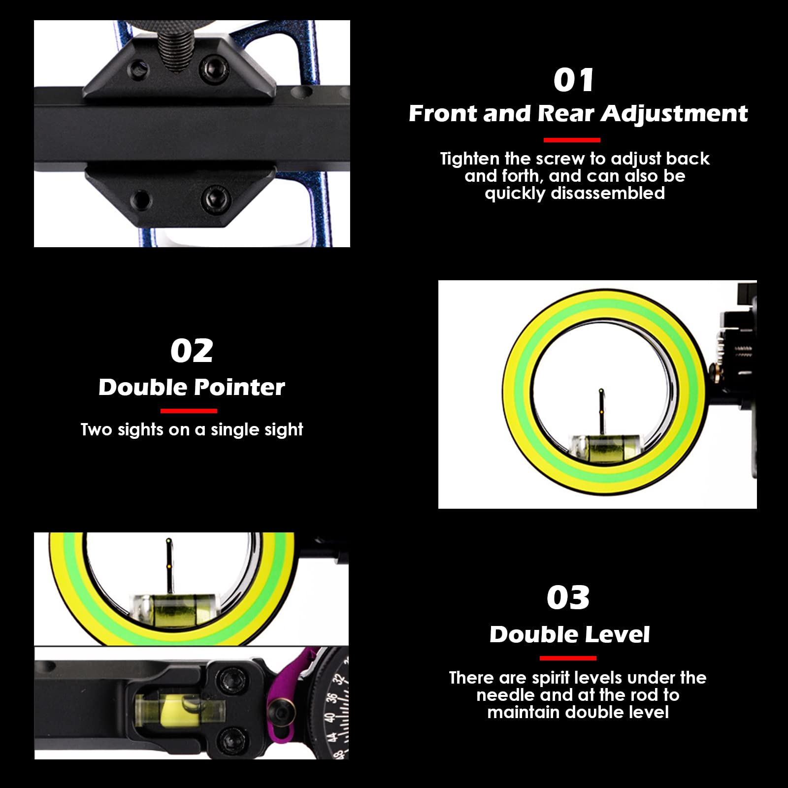 Rehomy Archery Sight for Compound Bow 2 Aim Point on 1 Pin Bow Sight Aluminum Alloy Archery Accessories