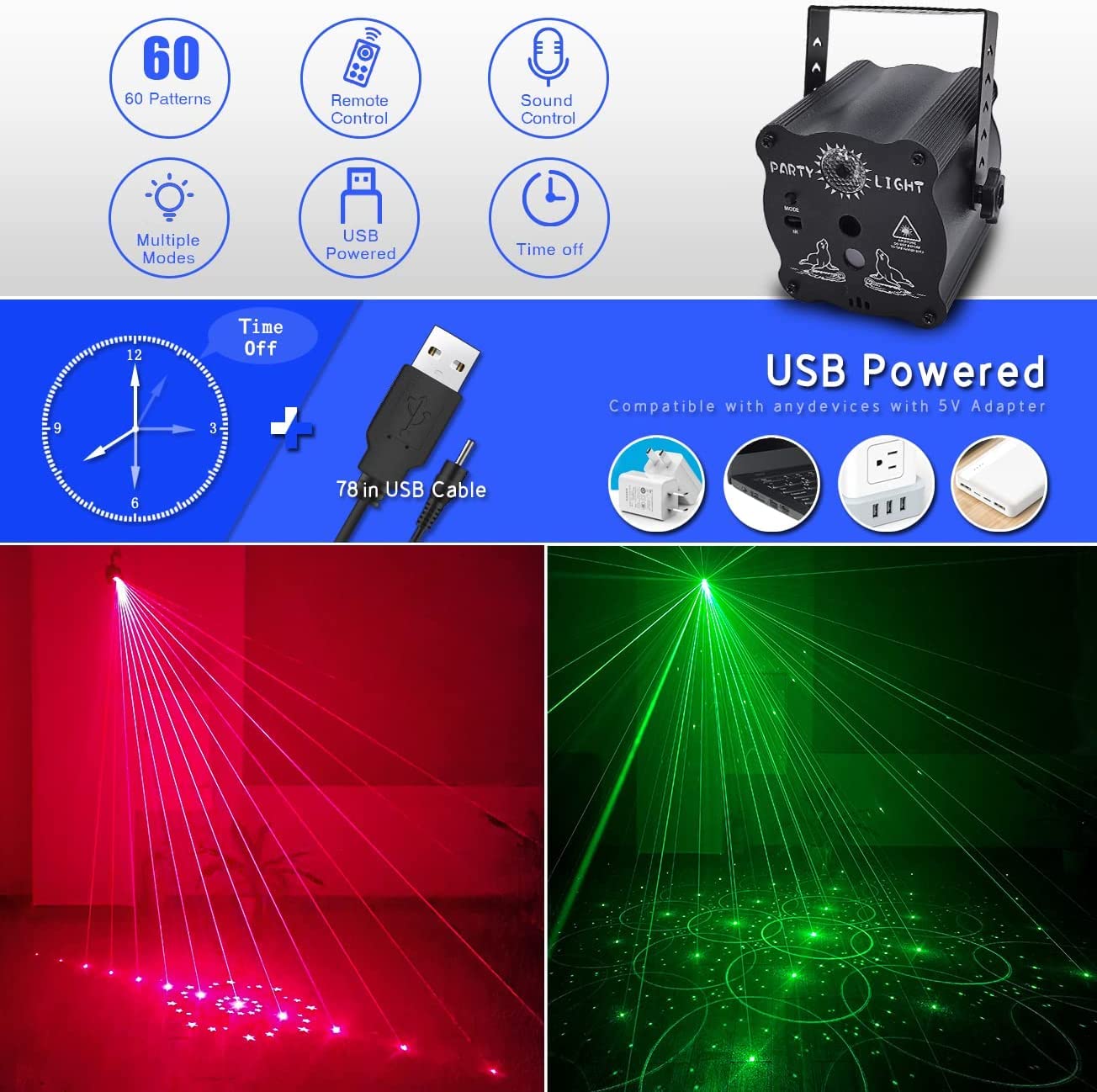 Party Lights Dj Disco Lights, Sound Activated Lights with Remote Control for Dance Party Karaoke Living Room Pub