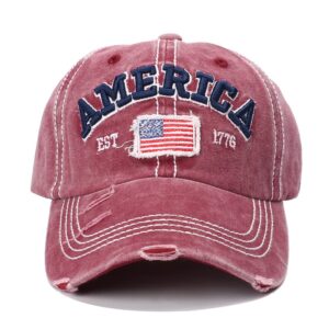 america usa eagles flag est 1776 cap hat-breathable ball cap baseball cap adjustable size for men and women embroidered (wine)