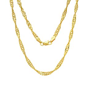 jewelheart 14k real gold singapore necklace - 2.45mm diamond cut twisted chain necklace - dainty yellow gold chain for women with lobster clasp 18"