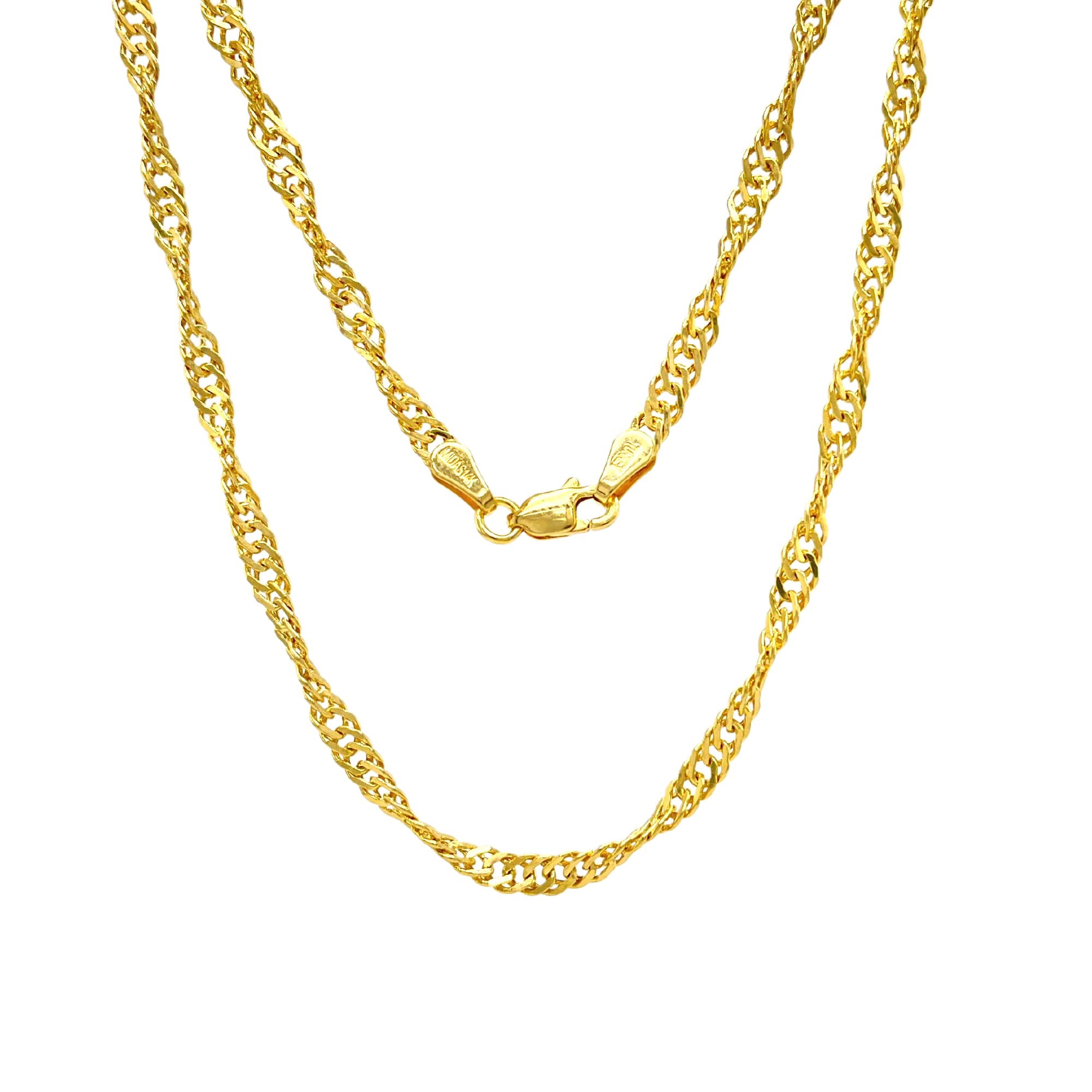 JEWELHEART 14K Real Gold Singapore Necklace - 2.45mm Diamond Cut Twisted Chain Necklace - Dainty Yellow Gold Chain For Women with Lobster Clasp 18"