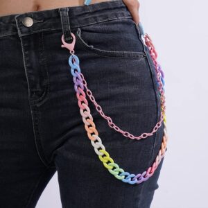 Wiwpar Colorful Acrylic Jean Chains Wallet Pocket Chains Rainbow Jean Pants Chain Keychain Body Chain for Women and Girls (Pink)