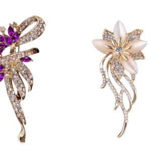 2PCS flower brooch pins for women fashion rhinestone crystal brooches pins