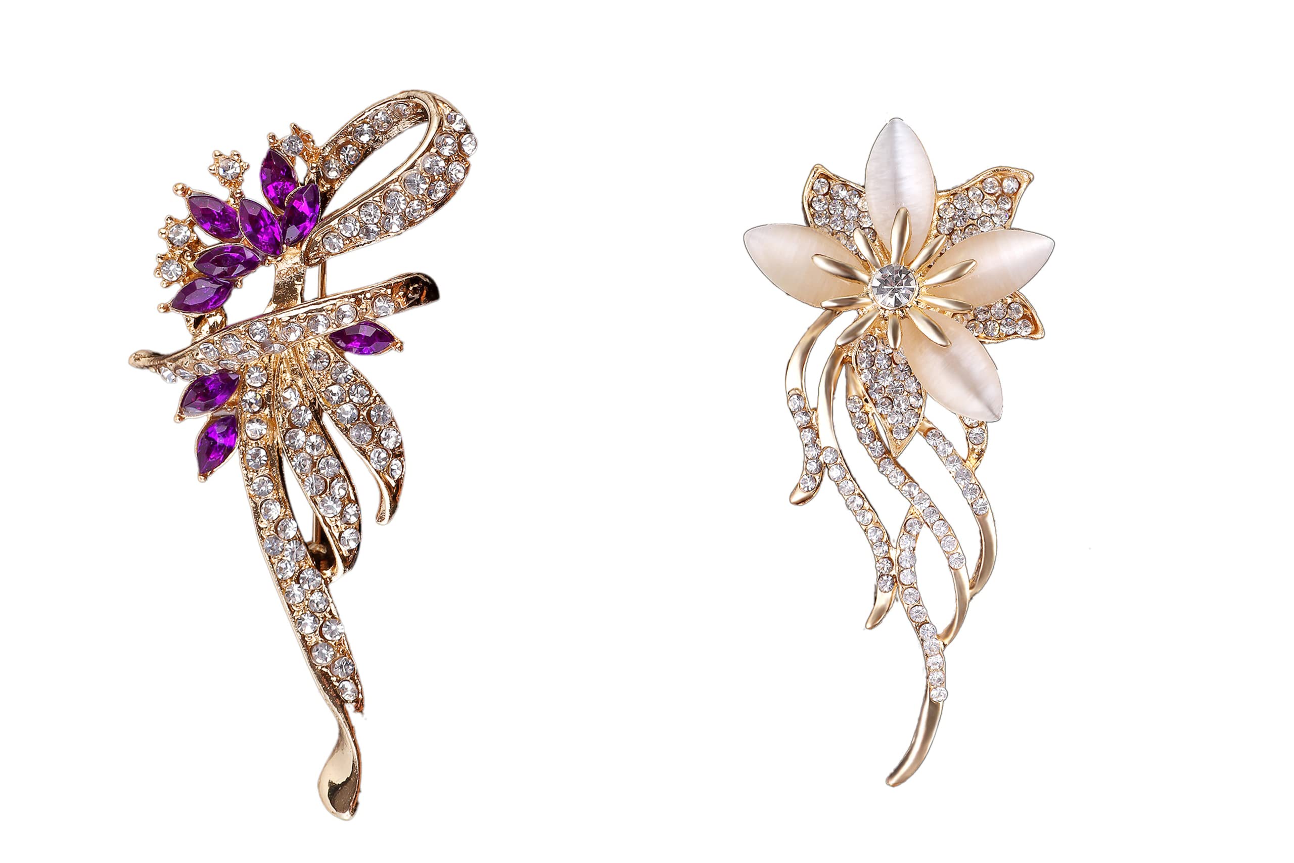 2PCS flower brooch pins for women fashion rhinestone crystal brooches pins