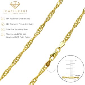 JEWELHEART 14K Real Gold Singapore Necklace - 2.45mm Diamond Cut Twisted Chain Necklace - Dainty Yellow Gold Chain For Women with Lobster Clasp 18"