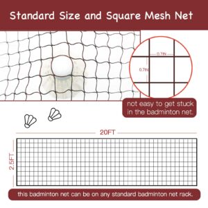 Sanung Badminton Net, Standard Size All-weather Volleyball Badminton Net Replacement for Indoor Outdoor Use, Portable Badminton Mesh Net with Storage Bag