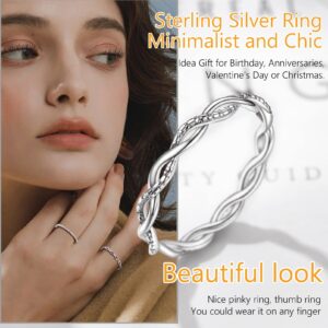 PROSILVER Size 4 Dainty Small Pinky Rings for Women 925 Sterling Silver Twist Rope Ring Trendy Jewelry