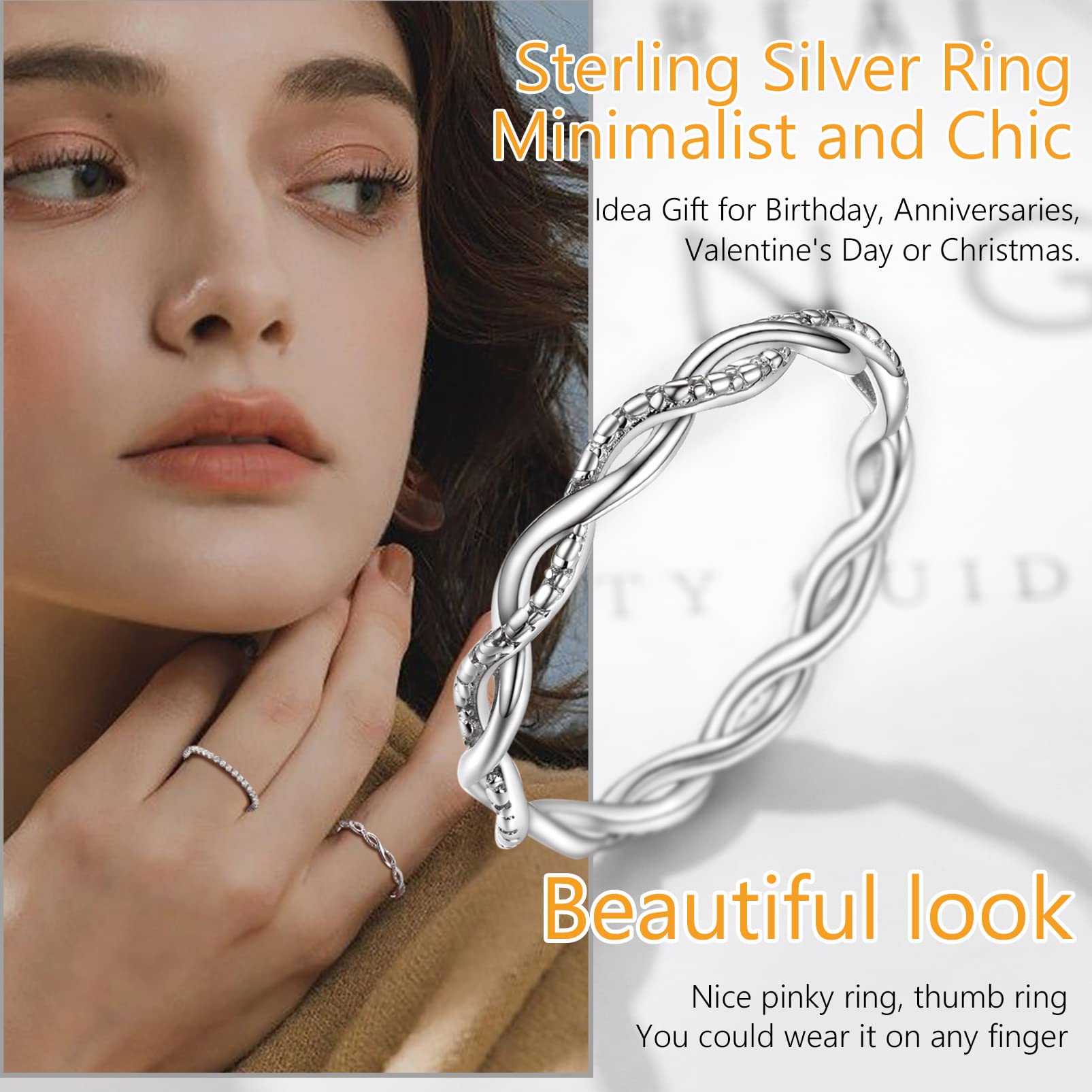 PROSILVER Size 4 Dainty Small Pinky Rings for Women 925 Sterling Silver Twist Rope Ring Trendy Jewelry