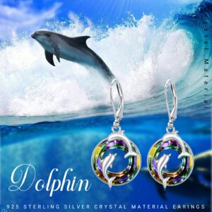 Graduation Present Crystal Dolphin Earrings,S925 Sterling Silver Double Dolphin Dangle Earrings For Ocean Sea Animal Lover for Women