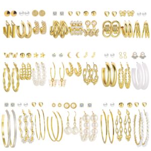 54 pairs gold hoop earrings set for women multipack, boho fashion statement stud hoop earrings pack butterfly shaped assorted small big hoop earrings for jewelry