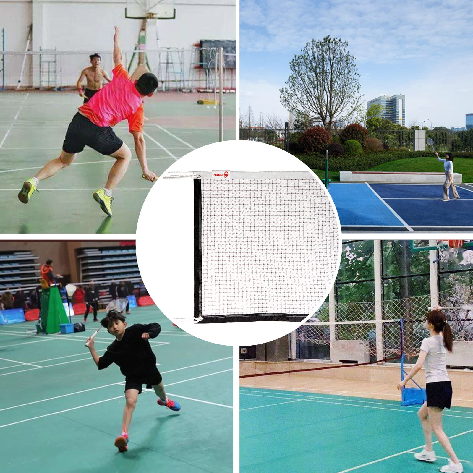 Sanung Badminton Net, Standard Size All-weather Volleyball Badminton Net Replacement for Indoor Outdoor Use, Portable Badminton Mesh Net with Storage Bag