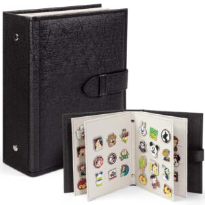 Enamel Pin Display Book, Portable Pin Trading Book, to Display and Trade Your Disney Pins, 42 Pin- Capacity, Leather Pin Holder, Fits Rubber Pin Back, Black