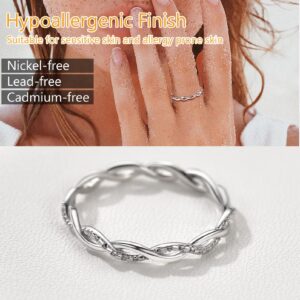 PROSILVER Size 4 Dainty Small Pinky Rings for Women 925 Sterling Silver Twist Rope Ring Trendy Jewelry