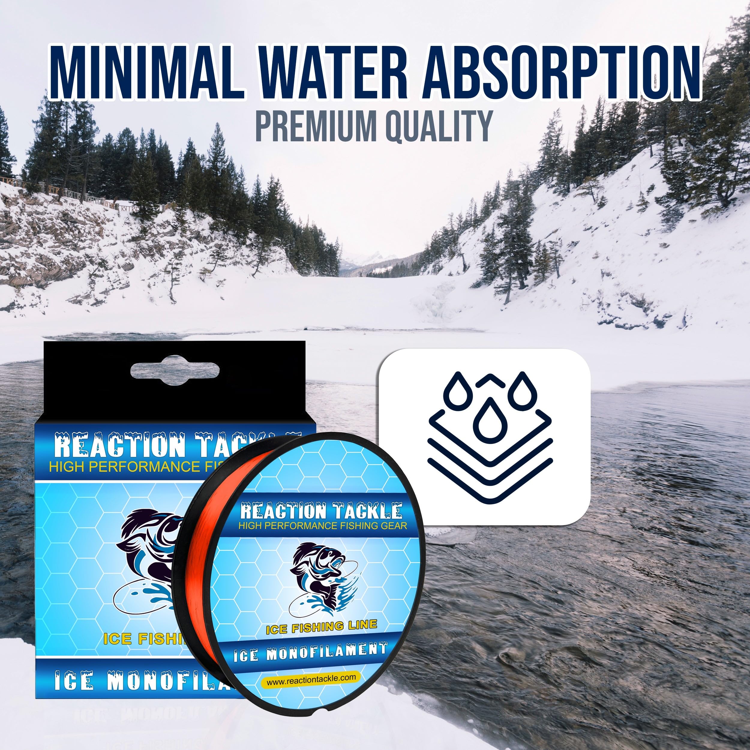 Reaction Tackle Ice Monofilament – Ice Fishing Mono Line, Tip-Up Line - Neon Orange - 4LB / 1000yds