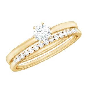 Rosec Jewels - Simple Round Shape Cubic Zirconia Solitaire Ring Set in Gold for Women (1/2 Carat Cubic Zirconia), 10K Yellow Gold, Size:US 4.50