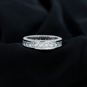 Rosec Jewels Cubic Zirconia Classic Wedding Eternity Band Ring for Women, 10K White Gold, Size:US 7.50