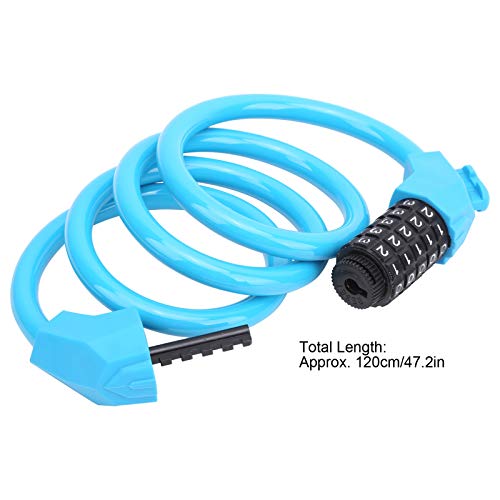 Demeras Bicycle Security Cable, Bike Cable Lock Rustproof Waterproof 5 Digit Password Wear Resistant for Cycling(Blue)