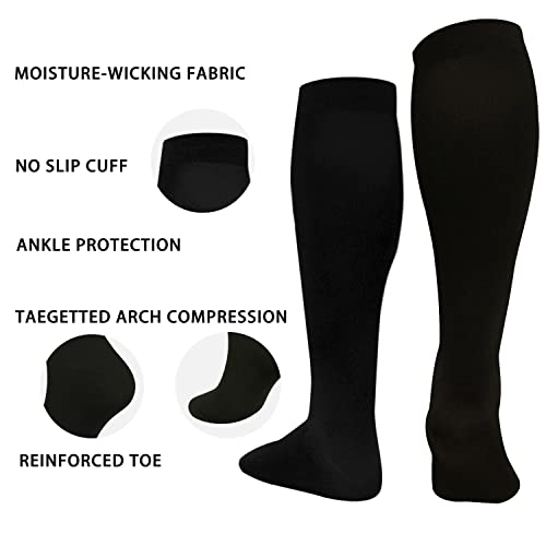 3 Pairs Plus size compression socks wide calf women men knee high 20-30 mmhg circulation for swelling 2xl 3xl 4xl 5xl