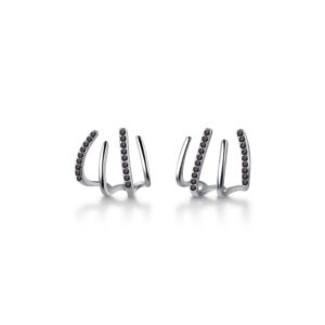 sluynz 925 sterling silver color cz cuff earrings studs for women claw huggie earrings piercings wrap (d-black)