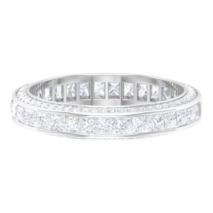 Rosec Jewels Cubic Zirconia Classic Wedding Eternity Band Ring for Women, 10K White Gold, Size:US 7.50