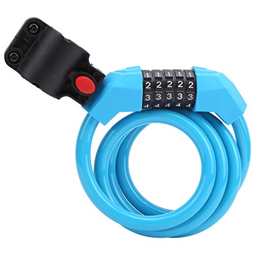 Demeras Bicycle Security Cable, Bike Cable Lock Rustproof Waterproof 5 Digit Password Wear Resistant for Cycling(Blue)