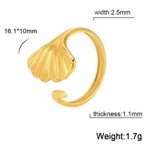 TEAMER Stainless Steel Ginkgo Leaf Finger Rings Adjustable Bohemian Ring Mother‘s Day Jewelry for Women (Gold)