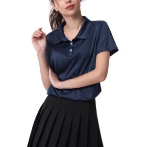 Women's Polo Tee Dry Fit Golf Shirt Moisture Wicking Short Sleeve Sport Activewear Golf Polo Tops Collar with Buttons Workout Black/White/Navy L